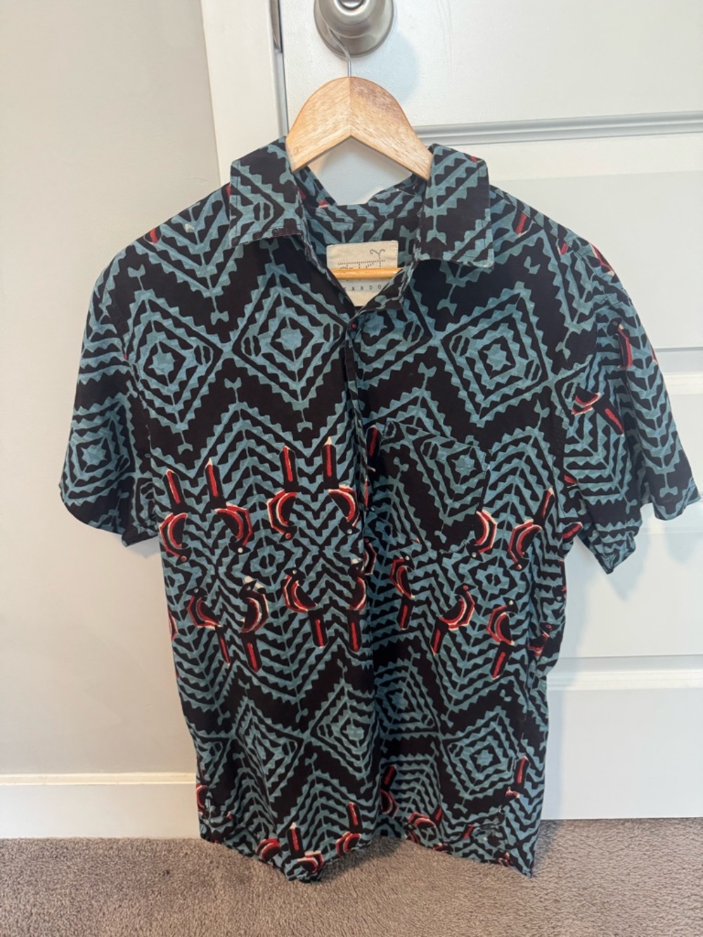 Kardo Sai Block Print Short Sleeve Button Down